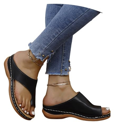 Sandali Ortopedici Con Separatore Dita Pantofole for Alluce Valgo Da Donna Pantofole Estive In Pelle PU Ciabatte Con Plateau In Gomma for Esterni Scarpe Da Spiaggia for Tempo Libero(Black,38 EU)