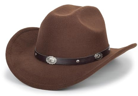 KorhLeoh Chapeau de cowboy western noir en feutre pour femme et homme à large bord Panama Fedora