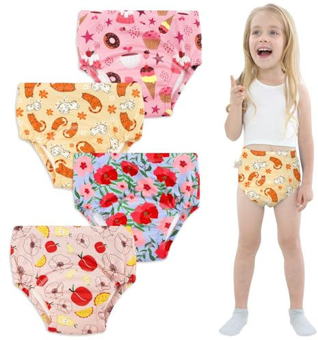 UNIFAMILY 4 Pack Potty Training Pants for Girls 2, 3, 4 Years Cotton Potty Training Underwear for Baby Girls Training Pants for Toddlers