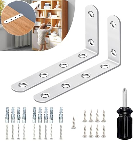 Anti-Tip Furniture Anchors for Baby Proofing – Heavy-Duty Wall Anchors to Secure Dresser, Bookshelf, Cabinet & Shelf (2 Items)