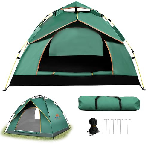 TGpao Waterproof Quick Set Up 2 Person Camping Tent with Bug Netting,Instant Pop Up Tents for Camping & Hiking,All Weather 4 Season Outdoor Shelter (Dark Green, 2 Person)
