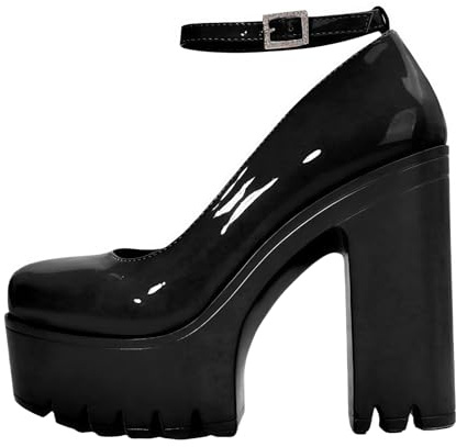 FQLGJMY Talon Bloc Haut Kawaii pour Femme Mary Jane Rockabilly escamotement Dentelle nœf Plateforme Perle Talon Chunky Chaussures Mignonnes Douces