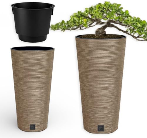 FEINZ Blumentopf ECO Wood – Übertopf Hoch & schmal 30x58 cm – Naturo – Mit Einsatz & Holzoptik – Blumenübertopf Für Innen & Außen – Wetterfest, stabil & dekorativ – Modernes Boho-Design