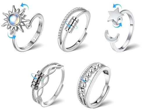 GAZIL 5-pack Roterande Fidget-ringar, Justerbara Anti-ångestringar i Koppar för Kvinnor, Öppna Spinner-ringar för Stressreducering