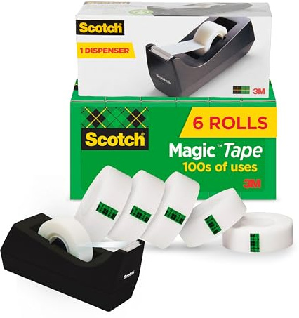 Scotch Brand Magic Tape mit schwarzem Spender, viele Anwendungen, unsichtbar