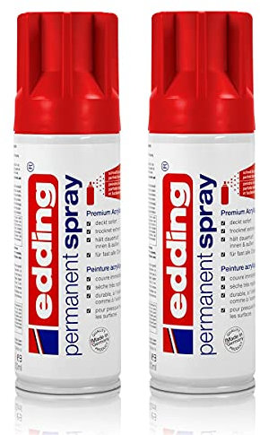 2x edding Permanent Spray verkehrsrot matt 200 ml Premium Acryllack, RAL 3020