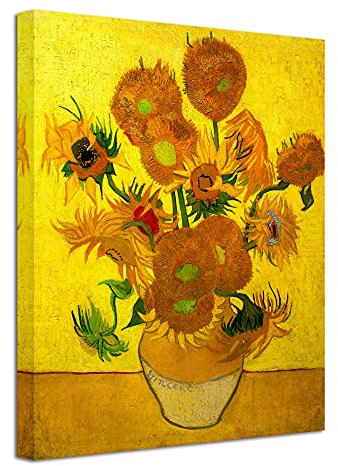 Wieco Art - Modern Abstract Flowers Giclee Canvas Prints Stretched and Framed Artwork Vase with Fifteen Sunflowers by Van Gogh Oil Paintings Reproduction Pictures on Canvas Wall Art for Home Décor