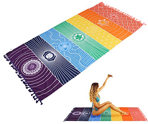 Yumomo Indiano arazzo Yoga Asciugamano, 100% -Cotton, Arcobaleno, Lunga 149,9 cm (150 CM) x 76,2 cm (75 cm) Larghezza