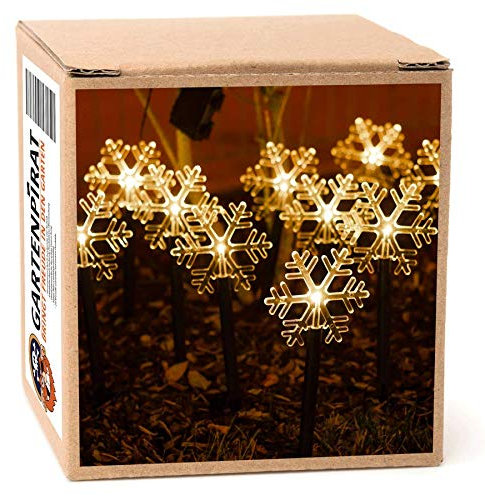 Gartenpirat LED Leuchtstäbe Schneeflocke warmweiß • 10 Erdspieße • Batteriebox mit Timer
