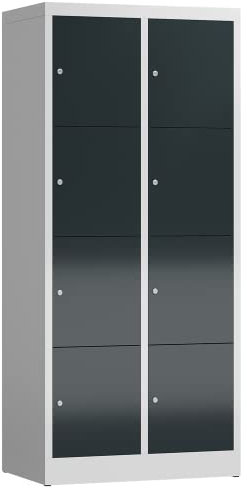 Lüllmann Schließfachschrank Fächerschrank 8 Fächer 1800 x 800 x 500 mm Spind (RAL 7035/7016 lichtgrau/anthrazit)