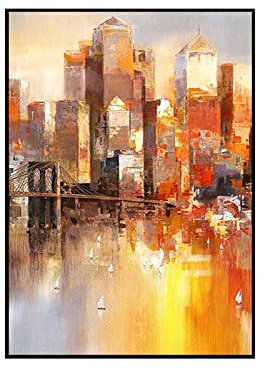 Quadri Astratti Dipinti A Mano Su Tela,Pittura A Olio Astratta Moderna Della Parete Di Un Edificio Della Città Al Tramonto, Opera D'Arte Strutturata Senza Cornice Dipinta A Mano Al 100%, Decorazioni