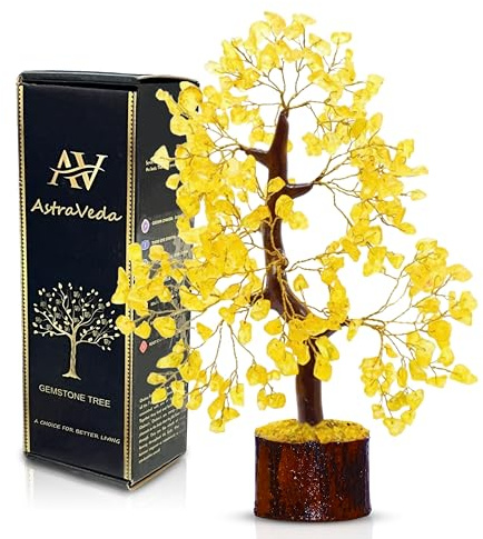 AstraVeda Citrine Crystal Tree of Life, Natural Gemstone Feng Shui Decor | Handcrafted yellow citrine gemstone tree with around 300 crystal chips for Feng Shui and Vastu inspired home decor