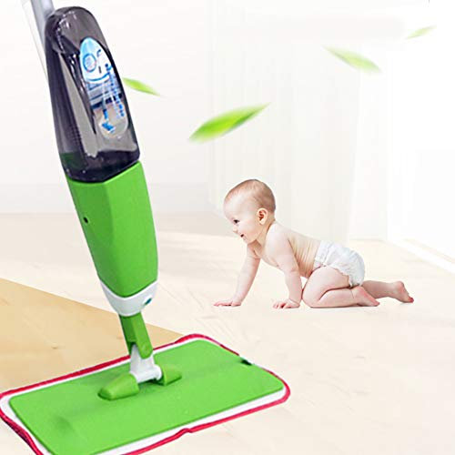 Spray Mop, Scopa Lavapavimenti a Spruzzo, Mocio in Microfibra con Spruzzatore Acqua, con Flacone Ricaricabile da 500 ml (verde)