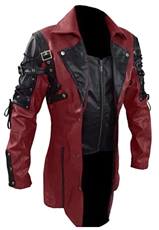 Manteau pour homme - Veste en cuir - Steampunk gothique - Imprimé Renaissance - Fête de smoking - Veste de smoking médiévale victorienne - Blazer - Uniforme pour homme - Vêtements punk, rouge, XL