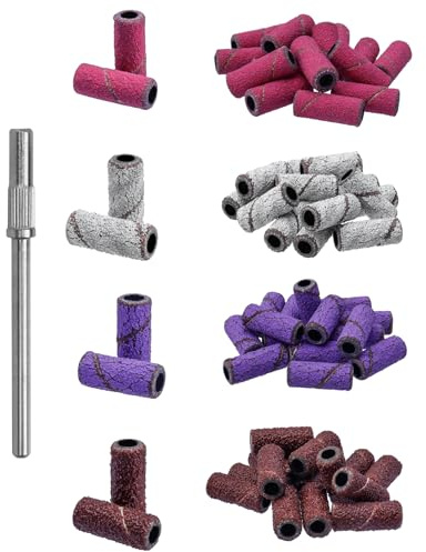 Gasea Bandas de Lijado para Uñas, 60 Pcs Bandas de Lijado Manicura para Taladro de Uñas 80/120/180/240 Brocas de Taladro de Uñas para Herramienta Rotativa con Broca de Mandril de 2.35 mm