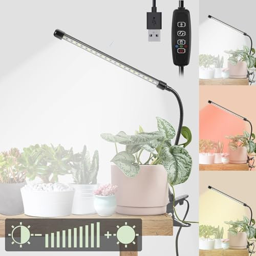Bufccy Grow Lights for Indoor Plants, 6000K Full Spectrum Plant Light for Seedings Succulent, Vegetable Small Plants, Auto On Off Timing, 9 Dimming, 360 Degree Adjustable Grow Lights for Seed Starting