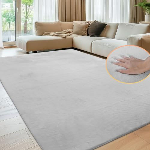 Sour Lemon Weiche Teppich Wohnzimmer, Glatt Teppich aus Kaninchenfell Kurzflor rutschfest, Modern Anti-Rutsch Carpet für Schlafzimmer, Luxuriöse Raumdekoration, Flauschiger Teppichbereich 160x230cm