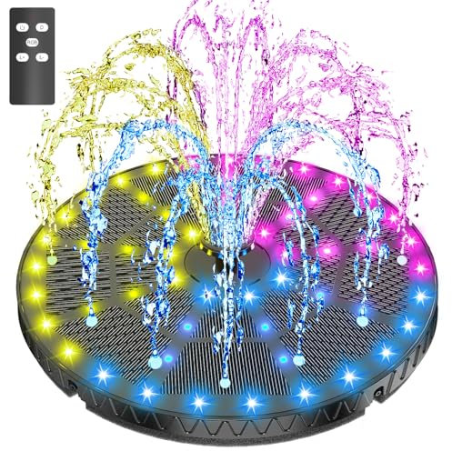 SZMP Solar Springbrunnen mit Fernbedienung Upgrade 6W, 54 LED-Lichtern Solarbrunnen Teichpumpe Solar mit 8 Effekte, 4000mAh Akku, Solar Schwimmender Fontäne Pumpe für Garten, Teich, Vogel-Bad