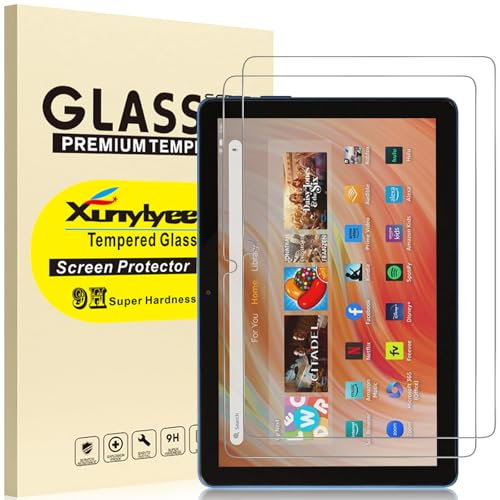 XunyLyee 2 Stück, Panzer Schutz Glas für Fire HD 10/ Fire HD 10 Kids Pro Tablet 10,1-Zoll (2023 Release 13. Generation) Schutzfolie Displayschutz