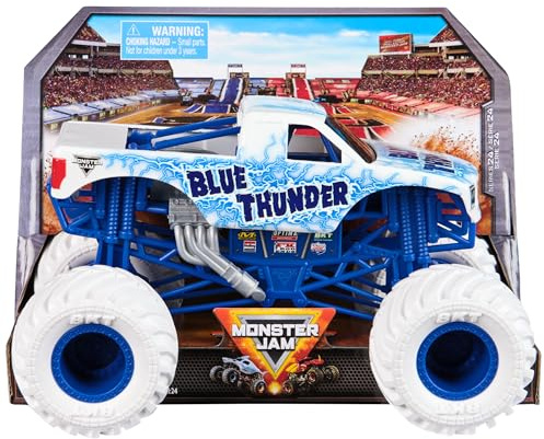Monster Jam, Official Blue Thunder Monster Truck, Collector Die-Cast Vehicle, 1:24 Scale, Kids’ Toys for Boys and Girls Aged 3 and up