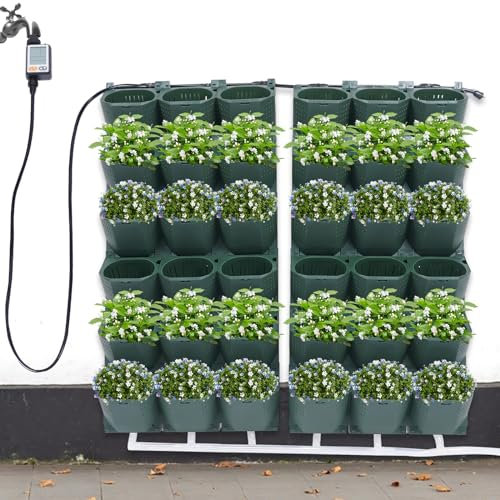 Sistema di coltivazione idroponica, 36 set di fioriere da giardino verticali montate a parete, piante da parete autoirriganti con kit antigoccia e timer, 36 fioriere da parete autoirriganti per erbe a