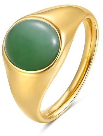 YeGieonr Gold Signet Rings for Women Non Tarnish Gold Rings, Waterproof Gemstones Statement Ring, 18K Gold Plated Stainless Steel Gem Stone Jewelry Gift for Everyday Wear