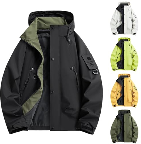 UHouse Herren Regenjacke Wasserdicht Outdoor Wanderjacke Atmungsaktiv Fahrradjacke Windjacke Leichte Outdoorjacke mit Kapuze Softshelljack Funktionsjacke Freizeitjacke Schwarz M