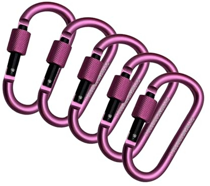 5 Pack Heavy Duty Carabiner Clips – Aluminium Screw Lock D-Ring Keychain Clips for Camping, Hiking, Backpacking & Everyday Use | Lightweight Carabiners for Keys, Gear & Travel (Pink)
