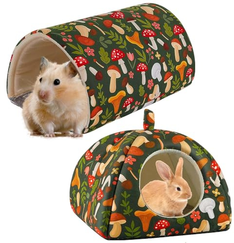 Nzkeuf Casa y Túnel para Cobayas, 2 Piezas de Cama y Accesorios, Lavable, Cálido y Antideslizante, Accesorios para Hurones, Hámsteres, Conejos, Erizos, Jaula Pequeña para Mascotas
