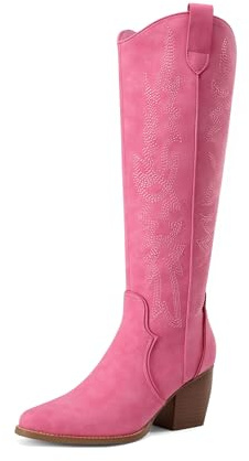 DREAM PARIRS Cowgirl stövlar bekväma dra på dragkedja tjock häl spetsig tå broderad western cowgirl knähöga stövlar flickor damer retro hög stövel | Klassiska västerländska knähöga stövlar med tjock häl, spetsig tå och elegant broderi, komfort hela dagen med dragkedja.