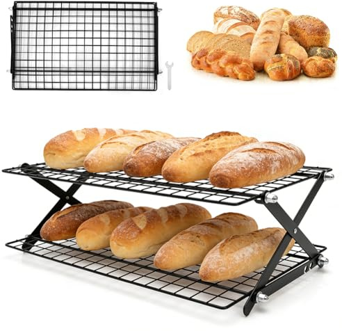 FARYODI Grille de refroidissement pliable à 2 étages pour la cuisson, grille à gâteau pliable, en acier inoxydable pour rôtir, griller, refroidir.