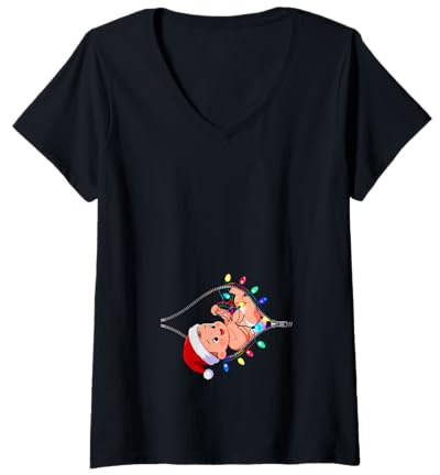 Femme Annonce Grossesse Femme Noel Costume Noël Enceinte T-Shirt avec Col en V