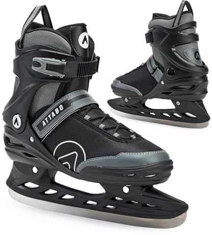 ATTABO Tore - Patins à Glace pour Homme - Chaussures de Patinage sur Glace pour Loisirs - Noir - Maintien Stable de la Cheville - Patins en Acier Inoxydable - Boucle et Fermeture Velcro - Confort et