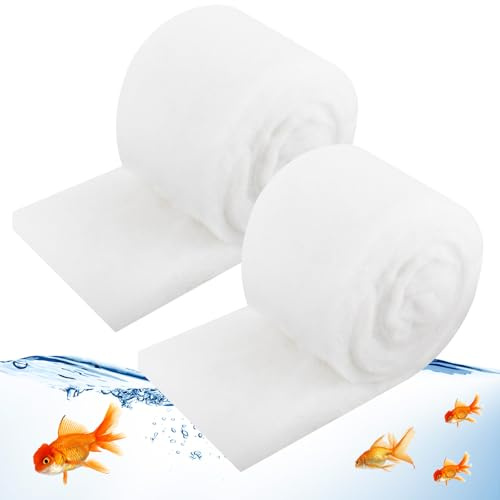 CYIOU 2 Pezzi Spugna Filtro Acquario 2M Lana di Perlon Filtri Acquario Tagliabile a Piacere Bianca Accessori Filtraggio per Acquario Laghetto Aria Condizionata Pesci