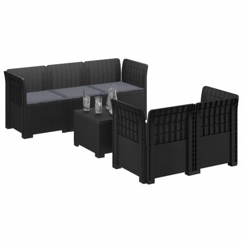 vidaXL 5-Sits Trädgårdsoffa med Kuddar Rattanlook PP Antracit
