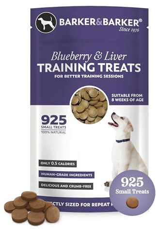 Barker and Barker Grain Free Dog Training Treats - 925 Small Blueberry & Liver Treats - Low Calorie, High in Protein, Vitamin C, B6, & E - 100% Human-Grade Ingredients for Puppies & Small Breed Dogs