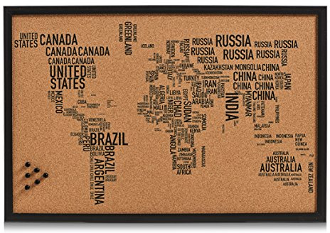 Zeller 11570 Pinbord World Letters, Kork, schwarz, 60 x 40 x 2 cm