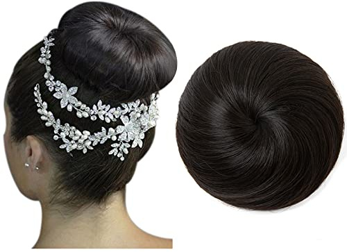 SARLA Black Brown Hair Bun Extension Updo Drawstring Ballet Buns Hair Pieces for Women Lady Synthetic Donut Chignon