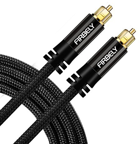 FIRBELY Digital Toslink Cable Optical Audio Cable-S/PDIF Fiber Optic with Metal Connectors Braided Jacket Black Cable for Sound Bar/TV Speakers 20 feet