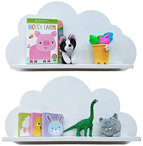 Babaya Cloud Shelves for a Children’s Nursery Floating Shelf Design (Pair - 2X Shelves) Shelving Child's Bedroom Themed Boy/Girl - Available in White, Grey, Blue or Pink (white)