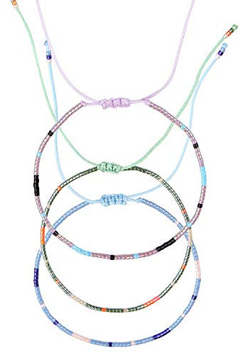 Made by Nami Perlen Fußkettchen 3er Set Damen & Mädchen - 3x Surfer Fußkette Boho Ethno Style - 100% Wasserfest & Verstellbar - Bunte Fussketten Fußband Festival Accessoires (Classics)