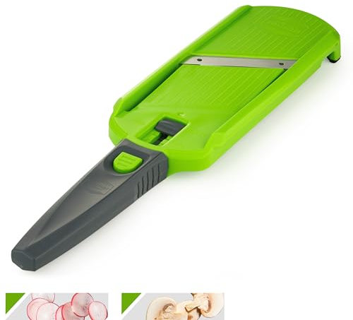 Börner Multi Slicer Vegetable Cutter • Vegetable Slicer for Slices in 2 Thicknesses • Mandoline Slicer for Fruits & Vegetables • Compact Mini Kitchen Slicer • Color: Green with Gray Handle