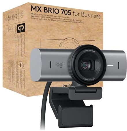 Logitech MX Brio 705 for Business, cámara web 4K con corrección de iluminación automática, Ultra HD, encuadre automático, Show Mode, USB-C, compatible con Microsoft Teams, Zoom, Google Meet, Grafito