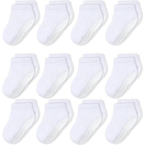 CozyWay halkfria ankelgrepp lågt skurna småbarnsstrumpor, 12-pack för pojkar och flickor, vita, 3-5 år gammal
