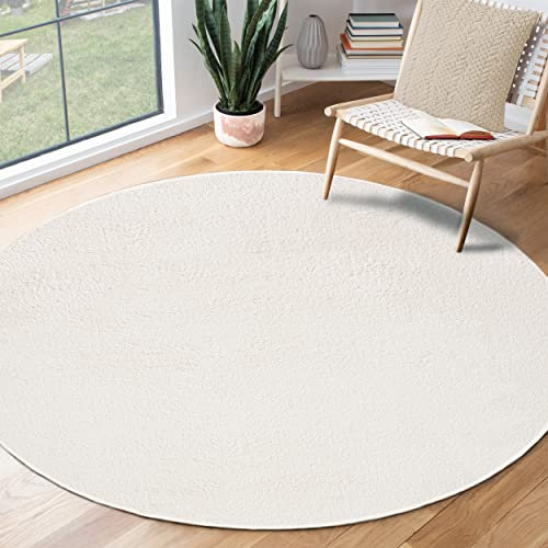 the carpet Relax Moderner Flauschiger Kurzflor Teppich, Anti-Rutsch Unterseite, Waschbar bis 30 Grad, Super Soft, Felloptik, Creme, 120 cm Rund