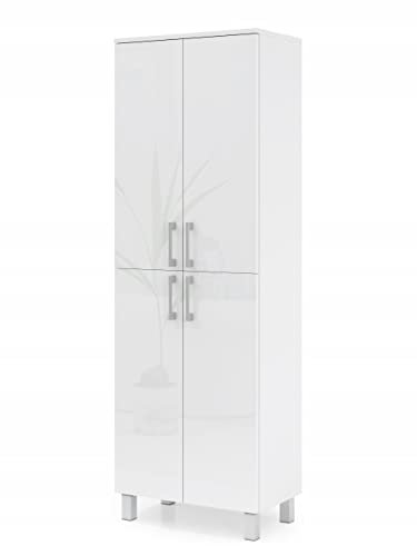 VBChome Hochschrank Weiß 60 x 180 cm Badmöbel Standschrank Badschrank Standschrank auf den Füßen 4 Türen Badezimmerschrank Badregal 5 Fächer