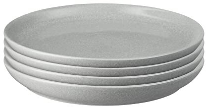 Denby - Elements Lot de 4 assiettes coupées gris clair de taille moyenne – Vaisselle passe au lave-vaisselle et au micro-ondes 21 cm – Vaisselle en céramique gris pâle et blanc – Assiettes à déjeuner