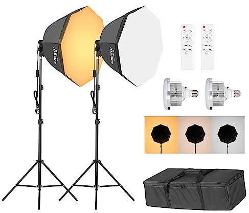 AMBITFUL AL-50 65 cm/25,59 tum kontinuerlig fotobelysning kit 50w 3000K-6500K tvåfärgad LED-lampa studiolampa (AL-50 KIT2)