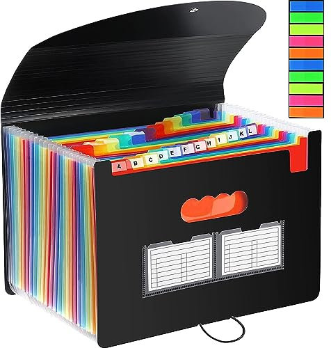Accordian Aktenordner, Dokumentenmappe A4, 25 Fächer Fächermappe Sortiermappe Bunte Datei Ordner Regenbogen Aktenordner Ordner Akkordeon Design A4 Größe für das Haus Büro Schule