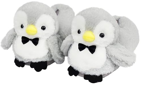 Aopuro Cute Women Penguin Animal Slippers Fluffy Warm Plush House Shoes Novelty Soft Slippers Cartoon Gifts for Birthday Christmas